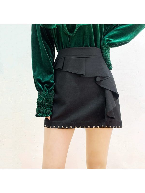 Black studded ruffle skirt